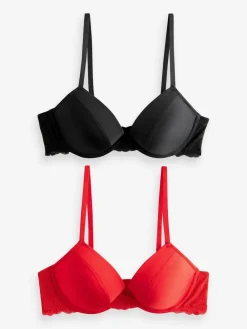 Best Next Push Up Pad Plunge A-E Smoothing T-Shirt Bras 2 Pack Red/Black