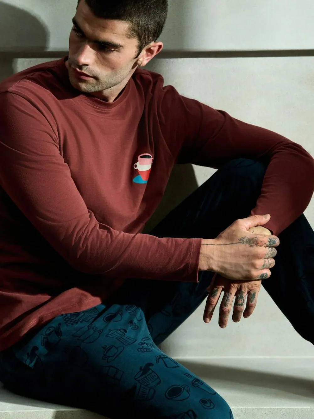 Hot Next Graphic Long Sleeve Jersey Pyjamas Set Red/Blue