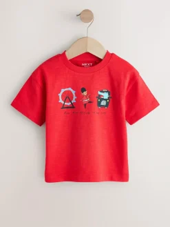 Online Next Short Sleeve All Over Graphic Print T-Shirts 3 Pack (3mths-7yrs) Red/Blue London