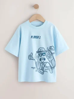 Online Next Red/Blue/Cement Regular Fit Graphic Print Short Sleeve T-Shirts 3 Pack (3-16yrs)