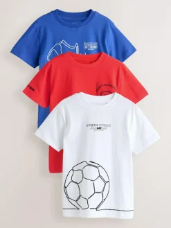 Discount Next Red/Blue/White Football Regular Fit Graphic Print Short Sleeve T-Shirts 3 Pack (3-16yrs)