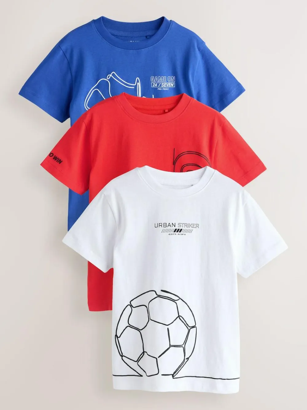 Discount Next Red/Blue/White Football Regular Fit Graphic Print Short Sleeve T-Shirts 3 Pack (3-16yrs)