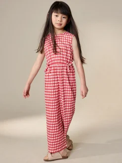 Sale Next Crinkle Jersey Jumpsuit (3-16yrs) Red/Ecru Gingham