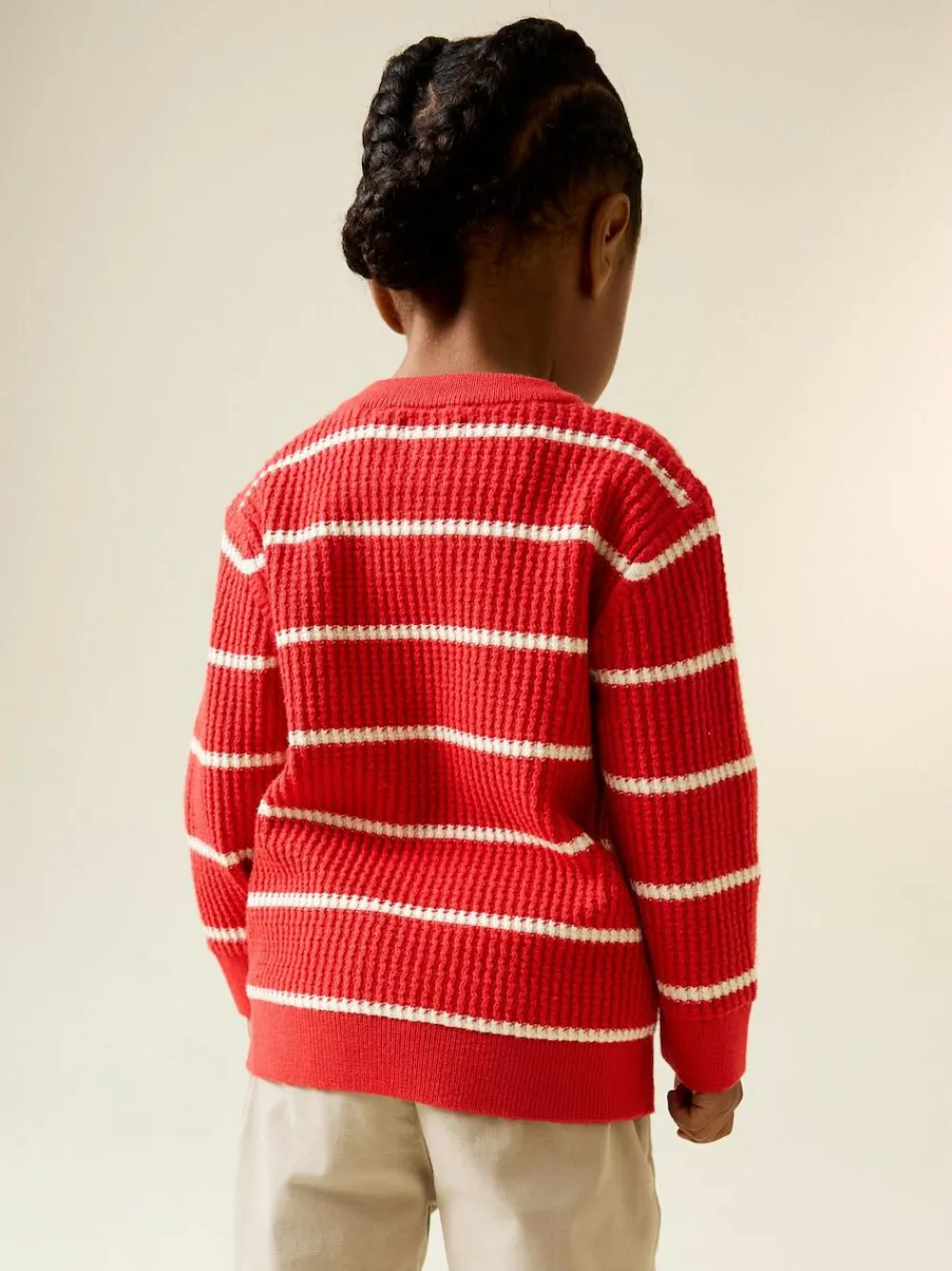 Next Knitted Stripe Henley Jumper (3mths-7yrs) Red/Ecru