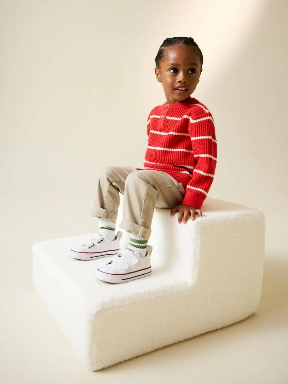 Next Knitted Stripe Henley Jumper (3mths-7yrs) Red/Ecru