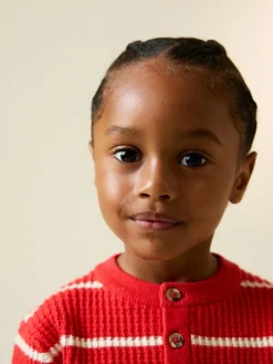 Next Knitted Stripe Henley Jumper (3mths-7yrs) Red/Ecru