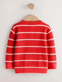 Next Knitted Stripe Henley Jumper (3mths-7yrs) Red/Ecru