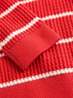 Next Knitted Stripe Henley Jumper (3mths-7yrs) Red/Ecru