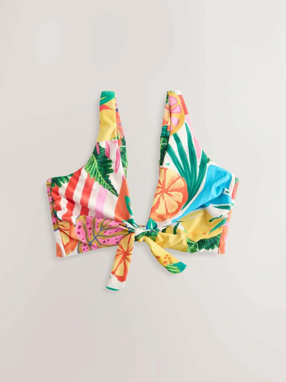 Sale Next DD+ Knot Front Plunge Bikini Top Red/Green Tropical