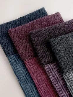 Discount Next Red/Green/Blue Herringbone Pattern Modal Signature Socks 4 Pack