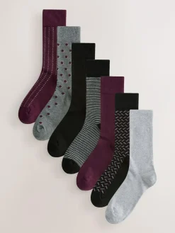 New Next Red/Grey 7 Pack Mens Cotton Rich Socks