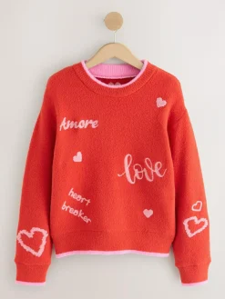 Next Red/Pink Cosy Embroidered Valentines Jumper^Women Hoodies & Sweatshirts