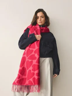 Next Red/Pink Heart Print Midweight Scarf^Women Hats, Gloves & Scarves|Hats, Gloves & Scarves