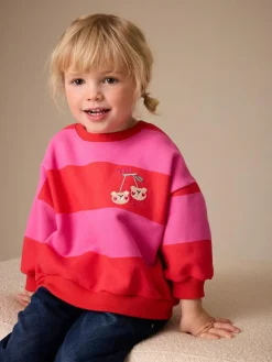 New Next Red/Pink Stripe Crew Neck Sweatshirt (3mths-7yrs)
