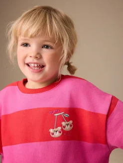 New Next Red/Pink Stripe Crew Neck Sweatshirt (3mths-7yrs)