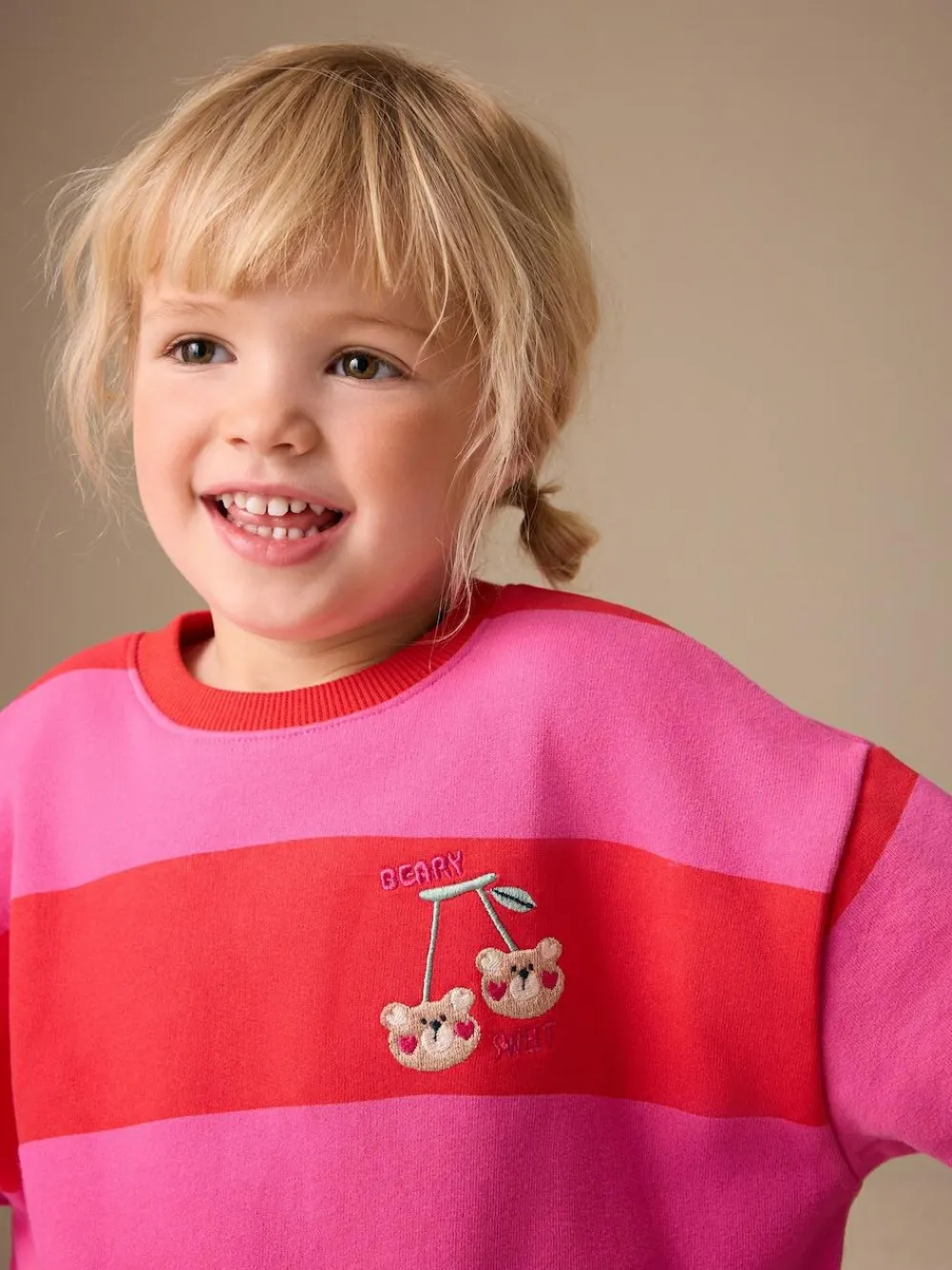 New Next Red/Pink Stripe Crew Neck Sweatshirt (3mths-7yrs)