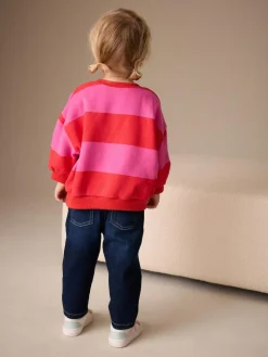 New Next Red/Pink Stripe Crew Neck Sweatshirt (3mths-7yrs)