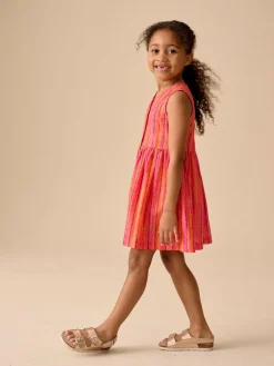 Clearance Next Stripe Short Sleeve Button Through Dress (3-16yrs) Red/Pink Stripe