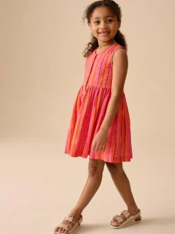 Clearance Next Stripe Short Sleeve Button Through Dress (3-16yrs) Red/Pink Stripe