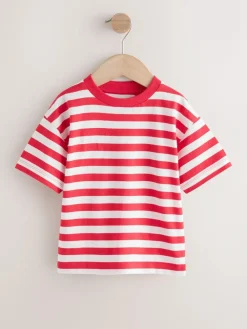 New Next Short Sleeve Stripe T-Shirt (3mths-7yrs) (3mths-7yrs) Red/White