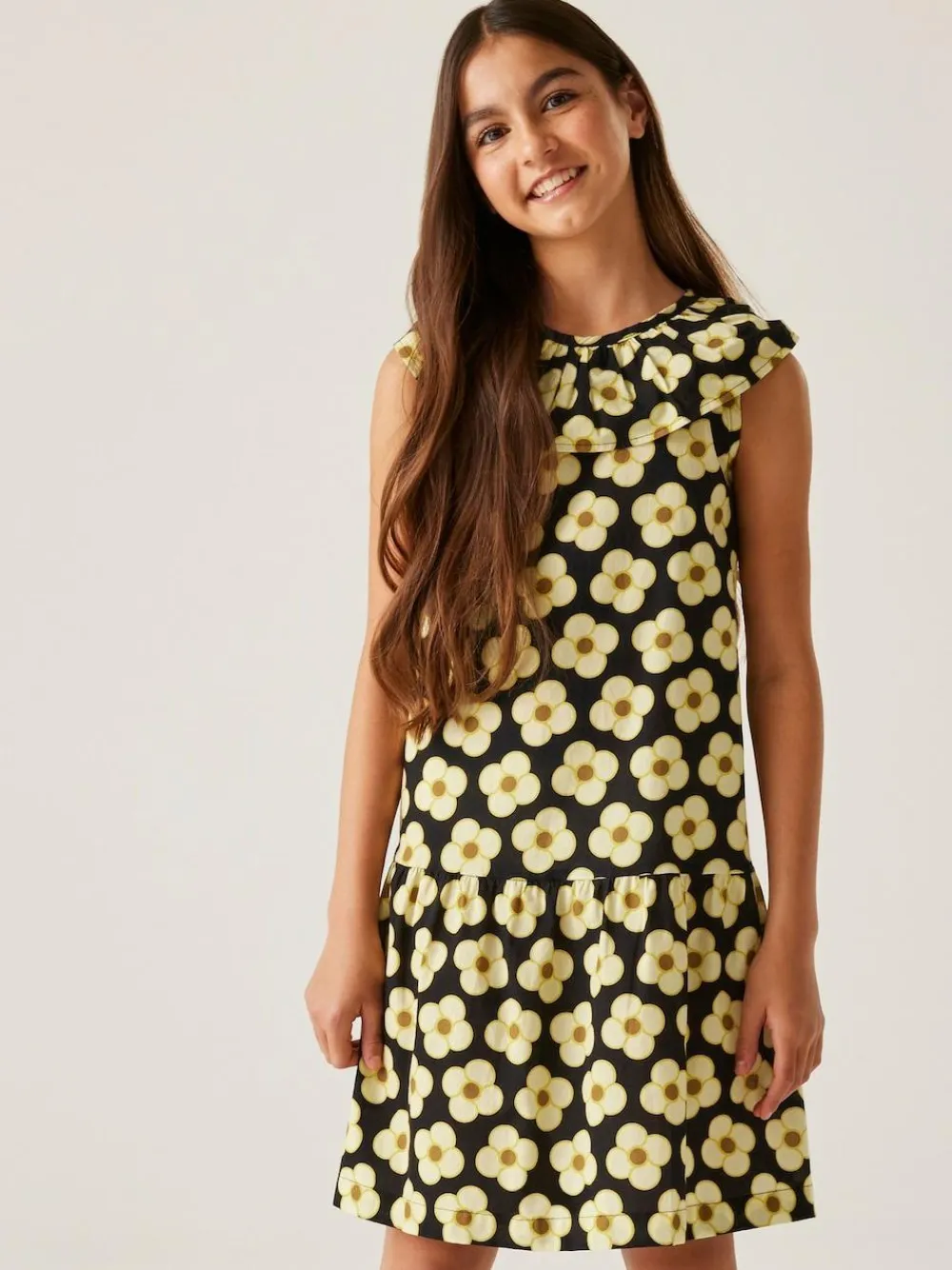 Outlet Regatta Girls 100% Cotton Orla Kiely Playsuit Black yellow