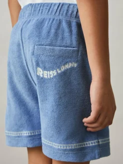 Sale Reiss Airforce Blue Chesley 3-9 yrs Towelling Brand-Embroidered Shorts