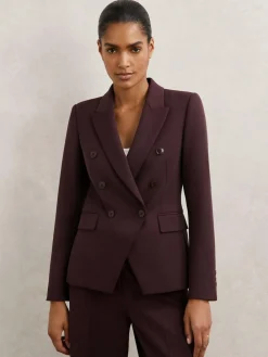 Reiss Gabi Petite Double-Breasted Suit Blazer Berry