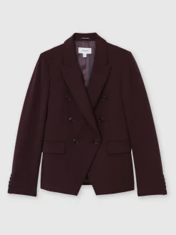Reiss Gabi Petite Double-Breasted Suit Blazer Berry