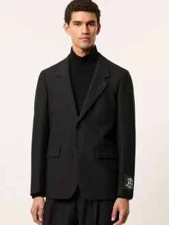 Reiss Black Arley Monogram Relaxed Single-Breasted Blazer^ Blazers & Formal Jackets|Occasionwear