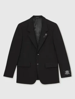 Reiss Black Arley Monogram Relaxed Single-Breasted Blazer^ Blazers & Formal Jackets|Occasionwear