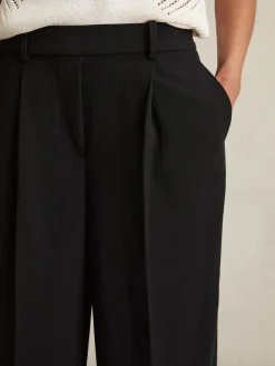 Best Reiss Eden Elasticated-Waist Wide-Leg Twill Trousers Black