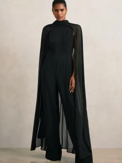 Best Reiss Farley Wide-Leg Cape Jumpsuit Black