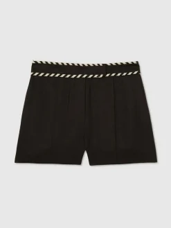 New Reiss Fawn Linen Whipstitch Shorts Black