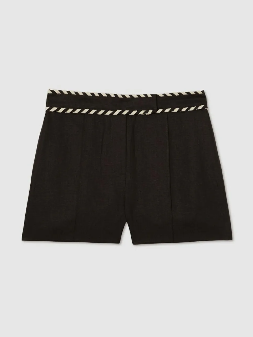 New Reiss Fawn Linen Whipstitch Shorts Black