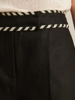 New Reiss Fawn Linen Whipstitch Shorts Black