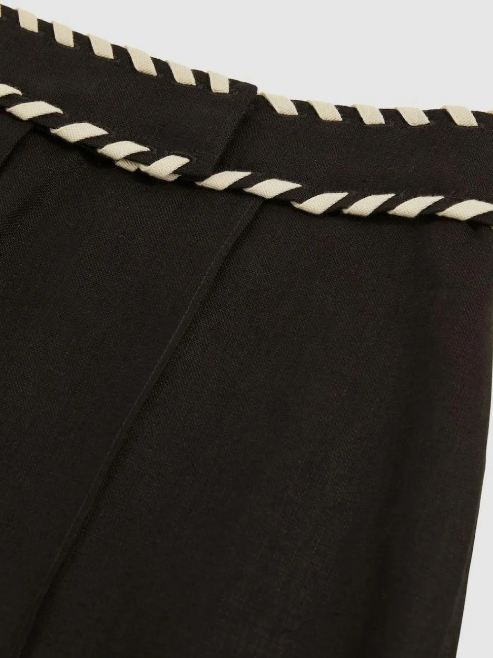 New Reiss Fawn Linen Whipstitch Shorts Black