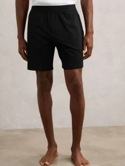 Sale Reiss Fleet Cotton Jersey Logo-Waistband Shorts with Stretch Black
