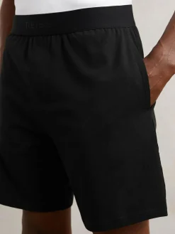 Sale Reiss Fleet Cotton Jersey Logo-Waistband Shorts with Stretch Black