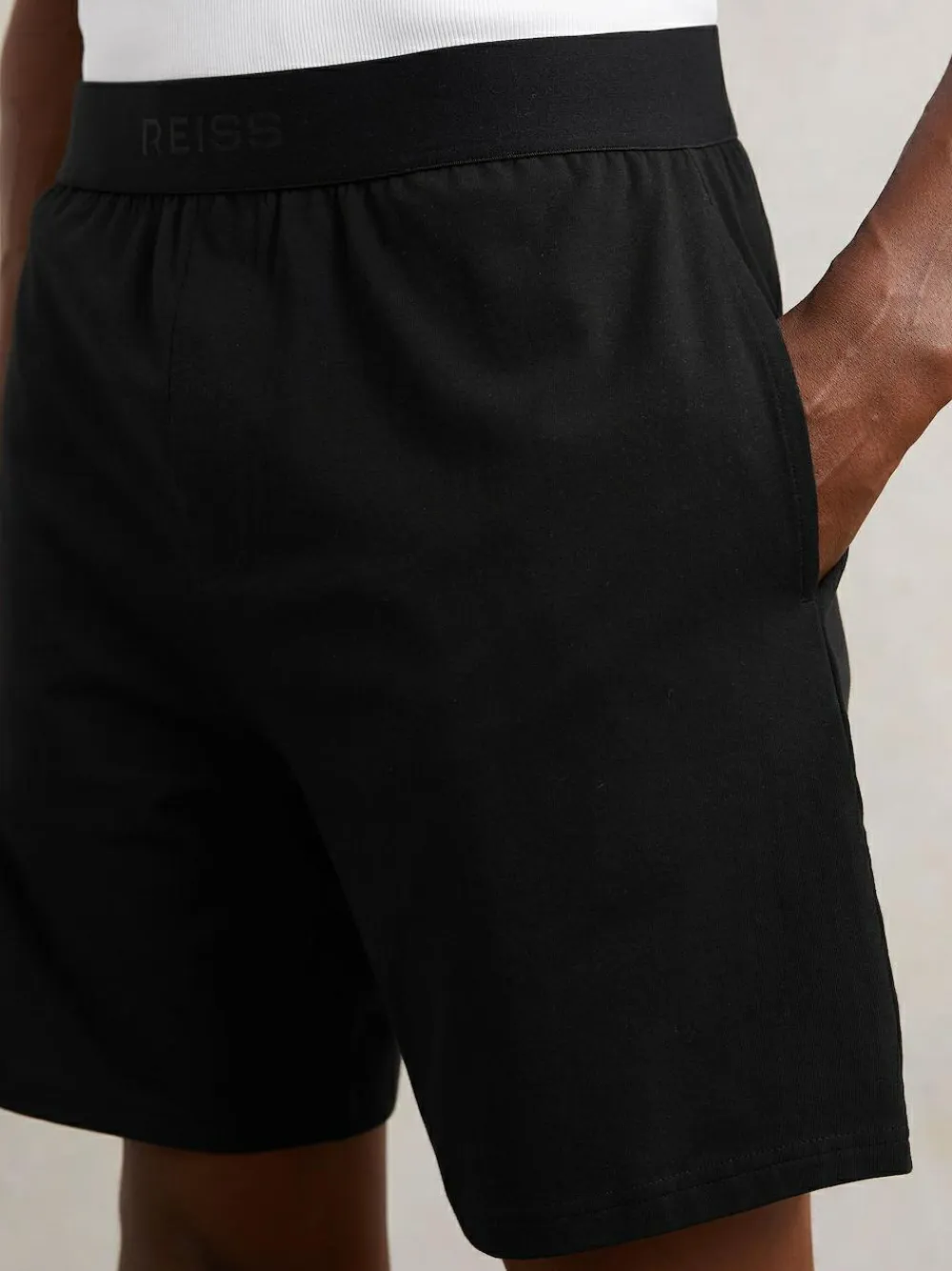Sale Reiss Fleet Cotton Jersey Logo-Waistband Shorts with Stretch Black