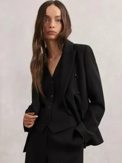 Outlet Reiss Gabi Double-Breasted Suit Blazer Black
