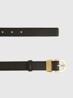 Clearance Reiss Hazel Leather Curved-Buckle Belt Black