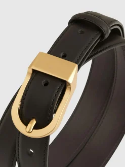 Clearance Reiss Hazel Leather Curved-Buckle Belt Black