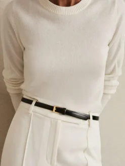 Hot Reiss Holly Thin Leather Belt Black