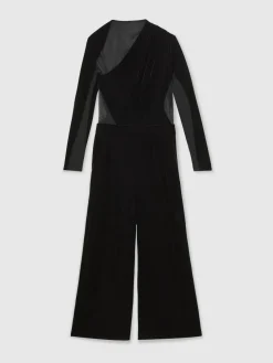 Reiss Black Karolina Velvet Sheer-Panel Wide-Leg Jumpsuit^Women Jumpsuits & Playsuits