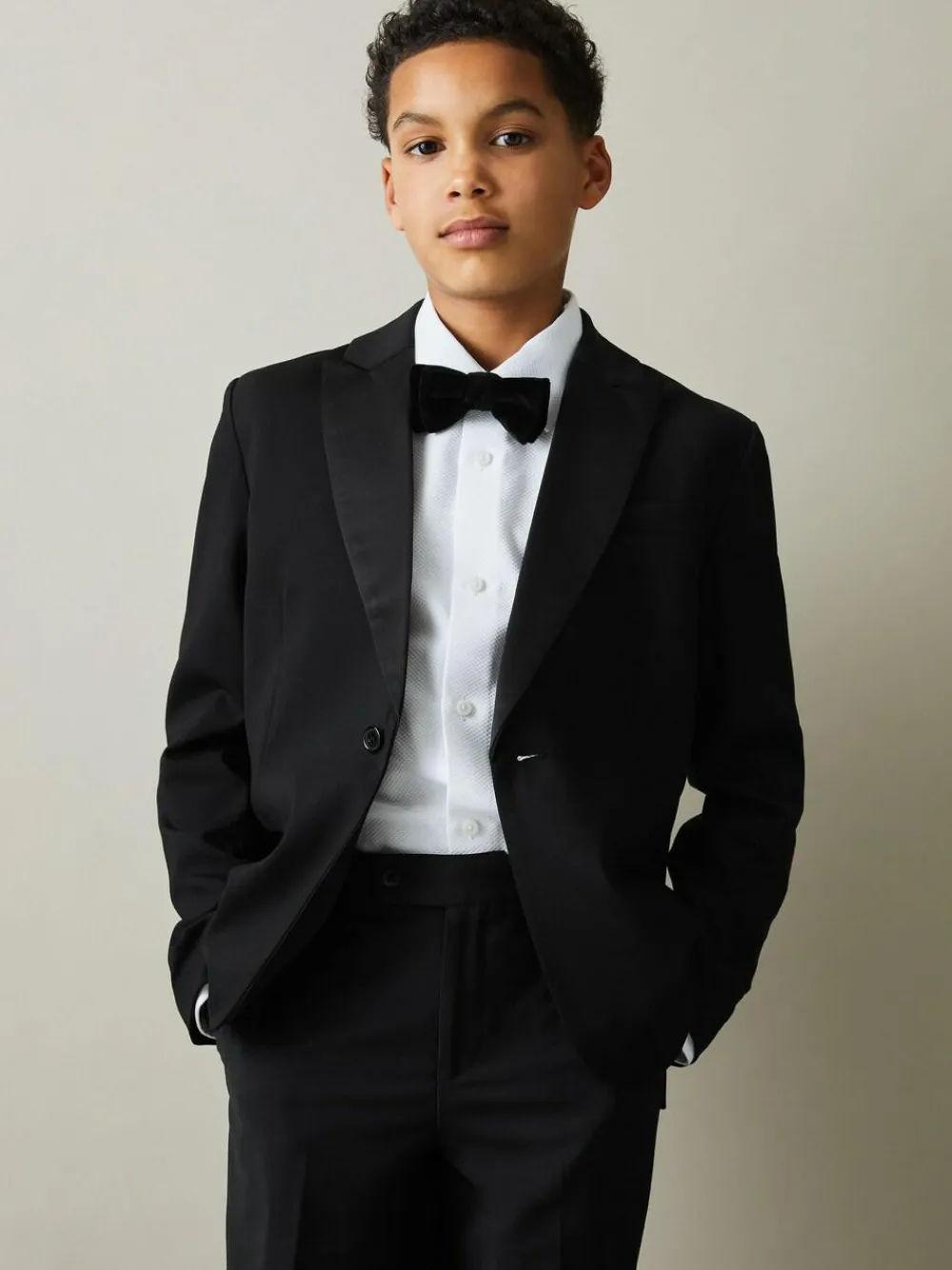 Reiss Black Knightsbridge 9-13 yrs Single-Breasted Tuxedo Blazer Wool-Blend^BOY Suits & Vest