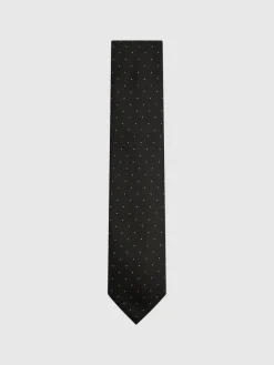 New Reiss Black Liam Polka Dot Silk Tie