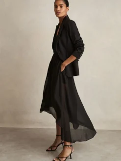 Outlet Reiss Black Lucie Sheer-Overlay High-Low Shorts