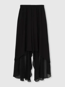 Outlet Reiss Black Lucie Sheer-Overlay High-Low Shorts