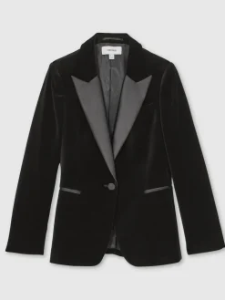New Reiss Black Myrtle Velvet Single Breasted Suit Blazer