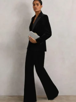 New Reiss Black Myrtle Velvet Single Breasted Suit Blazer